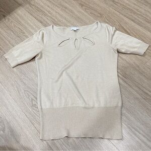 New York & Company Cream Fitted Tie Front Blouse